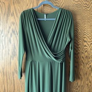 Long sleeve green dress.